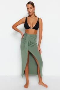 TRENDYOLMiLLA Khaki Weaving Maxi Beach Skirt - Image 3