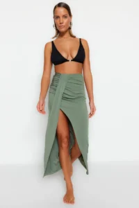 TRENDYOLMiLLA Khaki Weaving Maxi Beach Skirt - Image 4