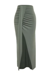 TRENDYOLMiLLA Khaki Weaving Maxi Beach Skirt - Image 7
