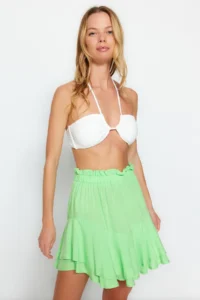 TRENDYOLMiLLA Green Mini Weaving Frilly Beach Skirt - Image 2