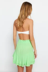 TRENDYOLMiLLA Green Mini Weaving Frilly Beach Skirt - Image 6