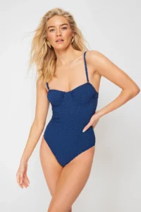 TRENDYOLMİLLA Navy Blue balconette Covered textured hipster Swimsuit