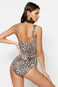 TRENDYOLMİLLA Leopard Patterned Square Neck Covered Regular Swimsuit - Image 10