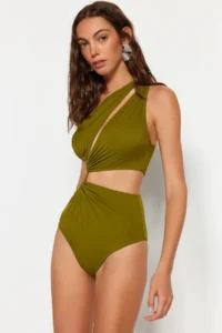 TRENDYOLMİLLA Khaki tunnelled One Shoulder Covered Regular Mayokini - Image 2