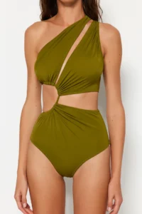 TRENDYOLMİLLA Khaki tunnelled One Shoulder Covered Regular Mayokini - Image 4