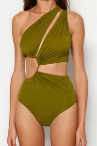 TRENDYOLMİLLA Khaki tunnelled One Shoulder Covered Regular Mayokini - Image 5