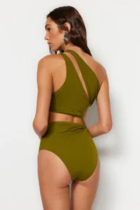 TRENDYOLMİLLA Khaki tunnelled One Shoulder Covered Regular Mayokini - Image 6