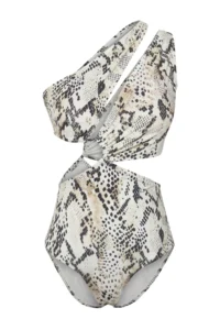 TRENDYOLMİLLA Snake Patterned Tunnelled One Shoulder Covered Regular Swimsuit - Image 6