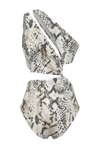 TRENDYOLMİLLA Snake Patterned Tunnelled One Shoulder Covered Regular Swimsuit - Image 7