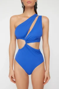 TRENDYOLMİLLA Saks Blue tunnelled One Shoulder Covered Regular Mayokini - Image 4