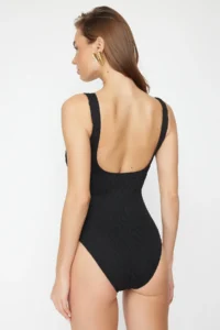 TRENDYOLMİLLA Black textured Square Neck Covered Regular Swimsuit - Image 6