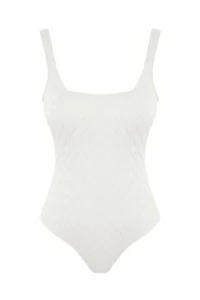 TRENDYOLMİLLA Ecru textured Square Neck Covered Regular Swimsuit - Image 6