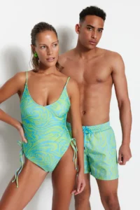 TRENDYOLMİLLA Abstract Patterned tunnelled V-neck Covered Regular Swimsuit - Image 2