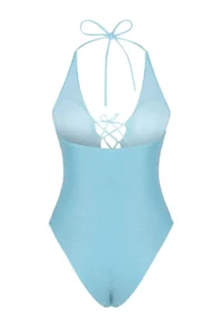 TRENDYOLMİLLA Mavi Derin Dekolteli Piped Simli Normal Hem Swimsuit - Image 9