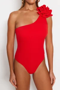 TRENDYOLMİLLA Dark Rejection Applique Detailed One Shoulder Covered brazilian Swimsuit - Image 4