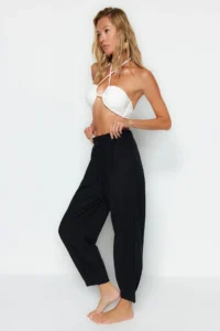 TRENDYOLMİLLA beachwear Black Weaving High Waist Pants - Image 2
