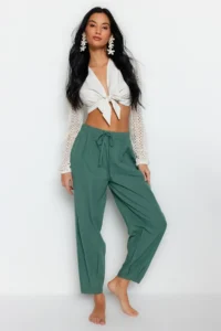 TRENDYOLMİLLA beachwear Khaki Weaving High Waist Pants - Image 2