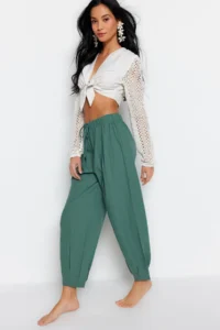TRENDYOLMİLLA beachwear Khaki Weaving High Waist Pants - Image 3