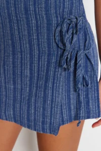 TRENDYOLMiLLA beachwear Blue Weaving Binding Detailed High Waist Mini Shorts & Bermuda - Image 4