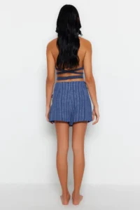 TRENDYOLMiLLA beachwear Blue Weaving Binding Detailed High Waist Mini Shorts & Bermuda - Image 5