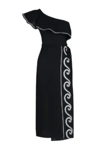 TRENDYOLMİLLA beachwear 100% Cotton Black Weaving with flywheel One Shoulder Blouse Skirt Set - Image 6
