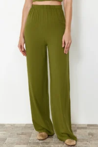 TRENDYOLMiLLA Khaki Weaving Blouse Pants Beach Set - Image 5