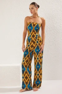 TRENDYOLMİLLA Ethnic Patterned Patterned Weaving Blouse Pants Beach Set - Image 3