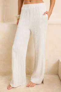 TRENDYOLMİLLA Ecru Weaving linen blended Blouse Pants Beach Set - Image 3