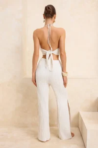 TRENDYOLMİLLA Ecru Weaving linen blended Blouse Pants Beach Set - Image 4
