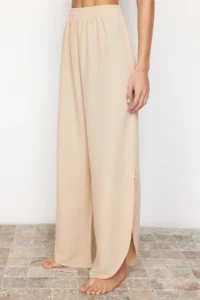 TRENDYOLMİLLA beachwear Beige Weaving tied up linen blended Shirt Pants Set - Image 5