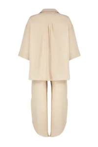 TRENDYOLMİLLA beachwear Beige Weaving tied up linen blended Shirt Pants Set - Image 8