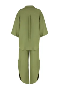 TRENDYOLMİLLA Khaki Weaving tied up linen blended Shirt Pants Beach Set - Image 8
