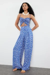 TRENDYOLMiLLA Ethnic Patterned Patterned Weaving Gipelli Strapless Blouse Pants Beach Set - Image 2