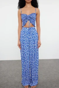 TRENDYOLMiLLA Ethnic Patterned Patterned Weaving Gipelli Strapless Blouse Pants Beach Set - Image 3