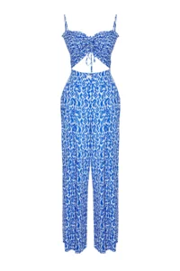 TRENDYOLMiLLA Ethnic Patterned Patterned Weaving Gipelli Strapless Blouse Pants Beach Set - Image 6
