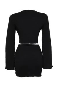 TRENDYOLMİLLA Black tied up textured Blouse Skirt Beach Set - Image 10