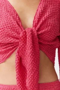 TRENDYOLMİLLA beachwear Fuchsia tied up textured Blouse Skirt Set - Image 5