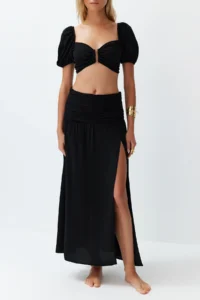 TRENDYOLMİLLA Black Weaving with accessories slit Blouse Skirt Beach Set - Image 4