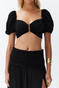 TRENDYOLMİLLA Black Weaving with accessories slit Blouse Skirt Beach Set - Image 5