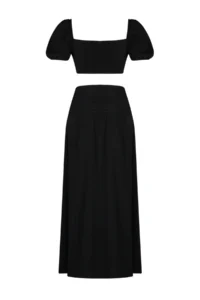 TRENDYOLMİLLA Black Weaving with accessories slit Blouse Skirt Beach Set - Image 8