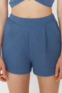 TRENDYOLMİLLA Mavi Weaving with accessories Blouse Shorts Beach Set - Image 5