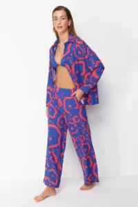 TRENDYOLMİLLA Abstract Patterned Patterned Weaving Shirt Pants Beach Set - Image 2