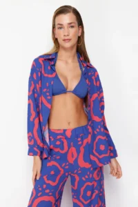 TRENDYOLMİLLA Abstract Patterned Patterned Weaving Shirt Pants Beach Set - Image 3