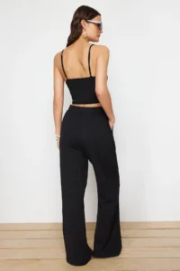 TRENDYOLMİLLA Black Weaving textured Blouse Pants Beach Set - Image 6