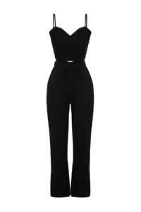 TRENDYOLMİLLA Black Weaving textured Blouse Pants Beach Set - Image 7