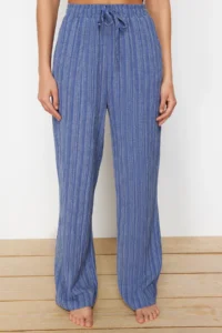 TRENDYOLMİLLA Mavi Weaving textured Blouse Pants Beach Set - Image 5