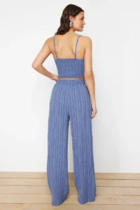 TRENDYOLMİLLA Mavi Weaving textured Blouse Pants Beach Set - Image 6