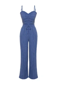 TRENDYOLMİLLA Mavi Weaving textured Blouse Pants Beach Set - Image 7