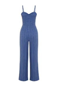 TRENDYOLMİLLA Mavi Weaving textured Blouse Pants Beach Set - Image 8