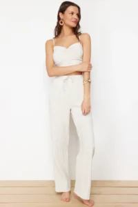 TRENDYOLMİLLA beachwear Ecru Weaving Blouse Pants Set - Image 2